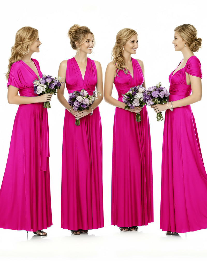 Convertible Maxi Wrap Infinity Dress With Pockets Regular Plus size Wedding Bridal Party Bridemaids Gownfuchsia 