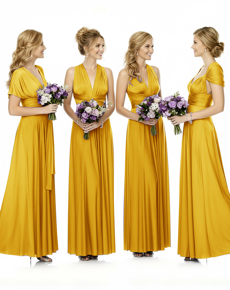 Convertible Maxi Wrap Infinity Dress With Pockets Regular Plus size Wedding Bridal Party Bridemaids Gownmustard yellow 