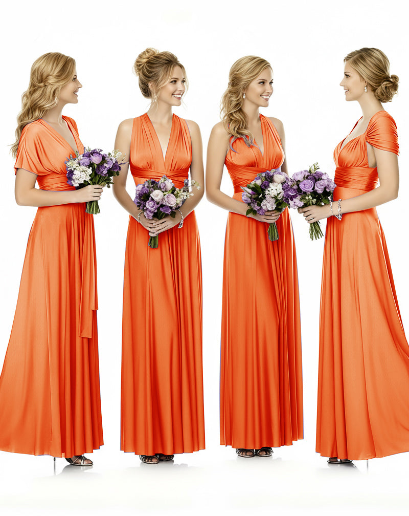 Convertible Maxi Wrap Infinity Dress With Pockets Regular Plus size Wedding Bridal Party Bridemaids Gownorange 