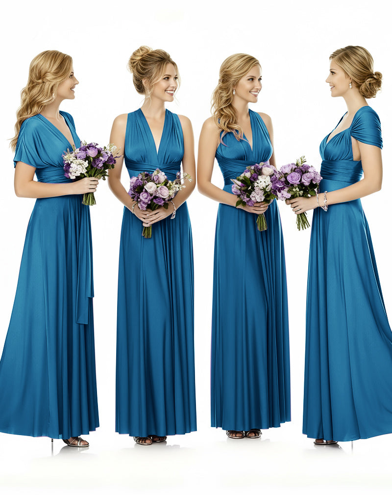 Convertible Maxi Wrap Infinity Dress With Pockets Regular Plus size Wedding Bridal Party Bridemaids Gownpeacock blue 