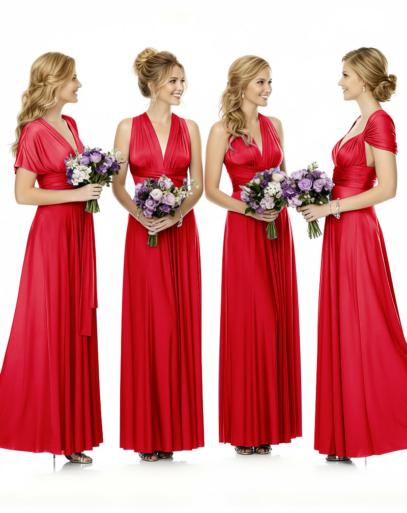Convertible Maxi Wrap Infinity Dress With Pockets Regular Plus size Wedding Bridal Party Bridemaids Gownred 