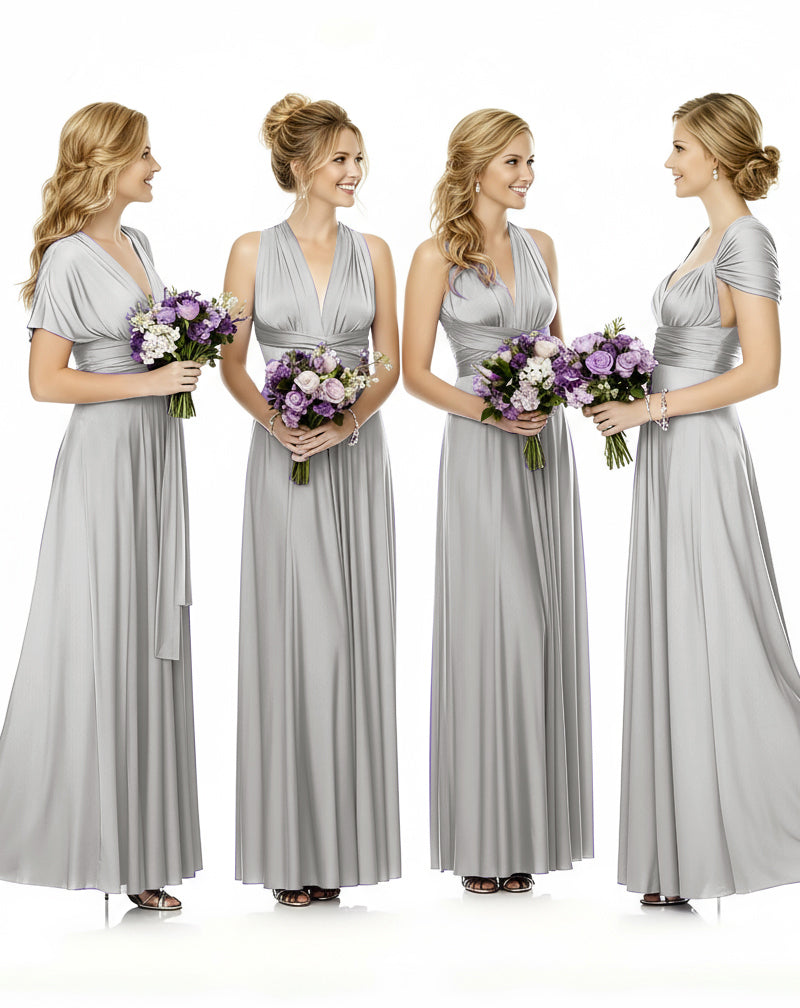 Convertible Maxi Wrap Infinity Dress With Pockets Regular Plus size Wedding Bridal Party Bridemaids Gownsilver 
