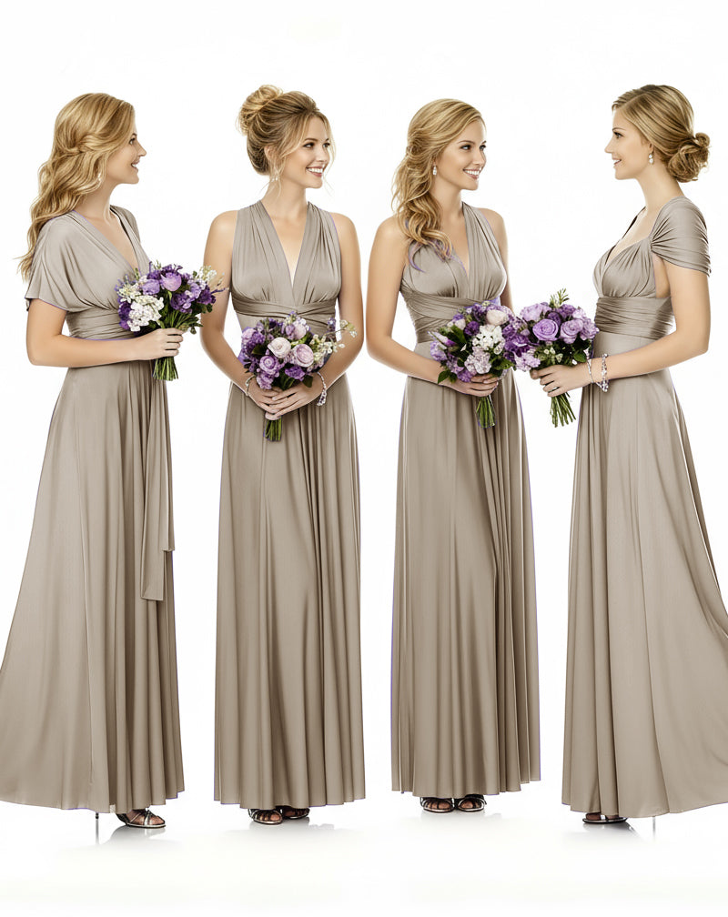 Convertible Maxi Wrap Infinity Dress With Pockets Regular Plus size Wedding Bridal Party Bridemaids Gowntaupe 