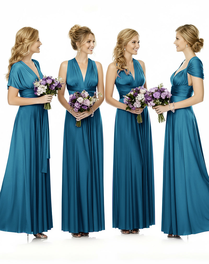 Convertible Maxi Wrap Infinity Dress With Pockets Regular Plus size Wedding Bridal Party Bridemaids Gownteal blue 