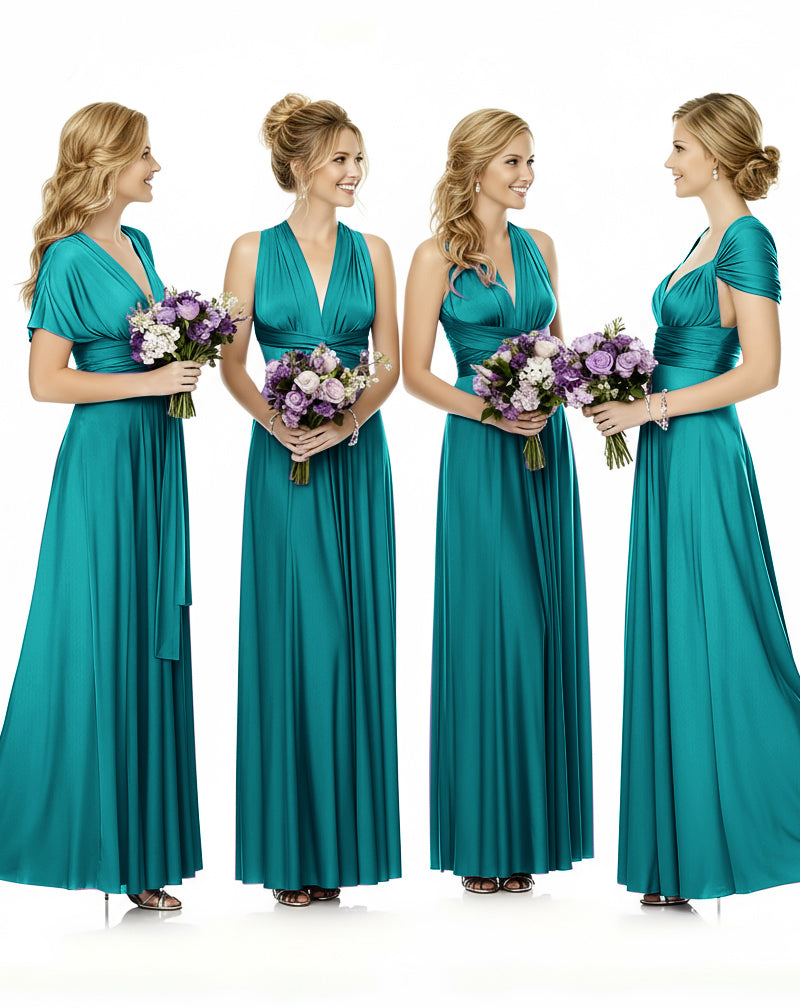 Convertible Maxi Wrap Infinity Dress With Pockets Regular Plus size Wedding Bridal Party Bridemaids Gownteal green 