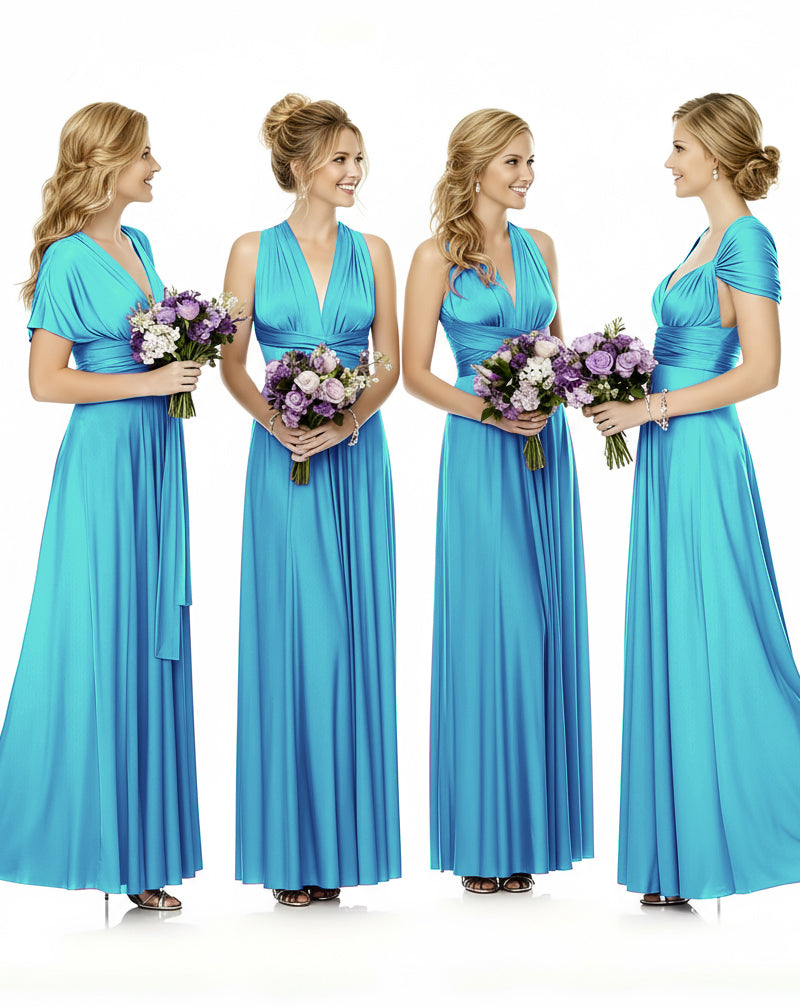 Convertible Maxi Wrap Infinity Dress With Pockets Regular Plus size Wedding Bridal Party Bridemaids Gownturquoise blue 