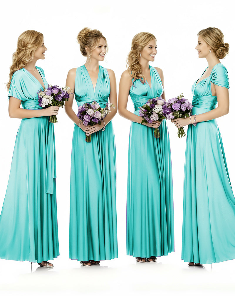 Convertible Maxi Wrap Infinity Dress With Pockets Regular Plus size Wedding Bridal Party Bridemaids Gownturquoise 