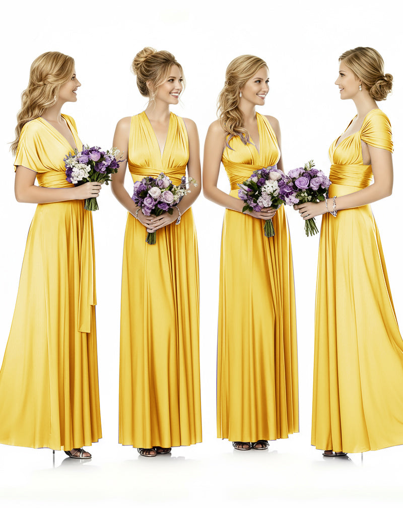 Convertible Maxi Wrap Infinity Dress With Pockets Regular Plus size Wedding Bridal Party Bridemaids Gownyellow 
