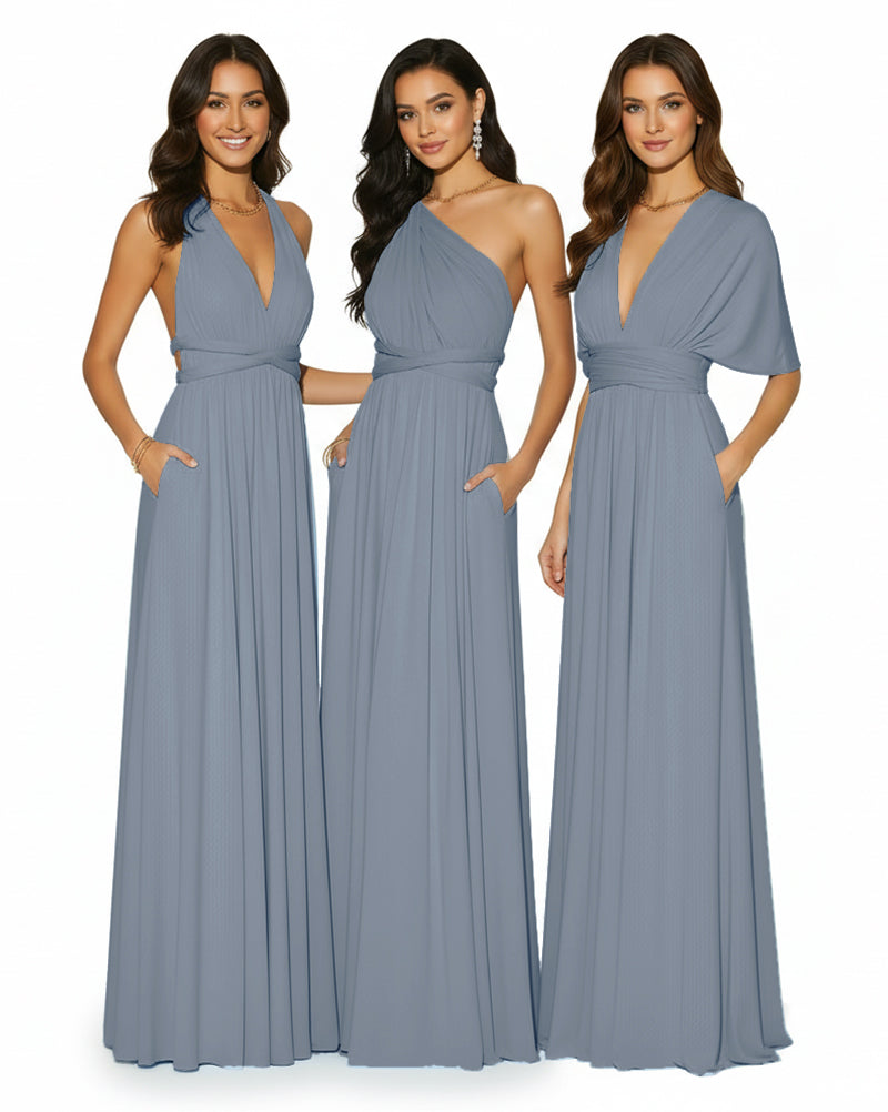 Convertible Multi-Way Infinity Wrap Dress Regular Plus size Wedding Bridal Party Bridemaids Gowndusty blue 