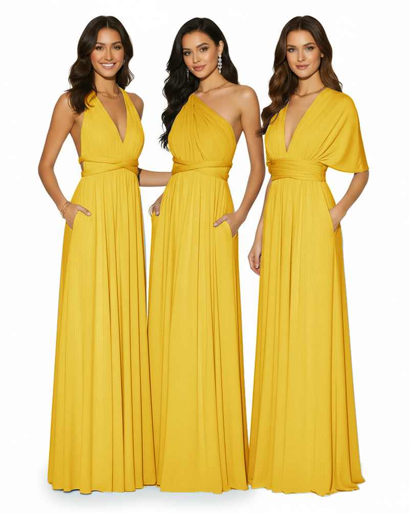 Convertible Multi-Way Infinity Wrap Dress Regular Plus size Wedding Bridal Party Bridemaids Gownmustard yellow 