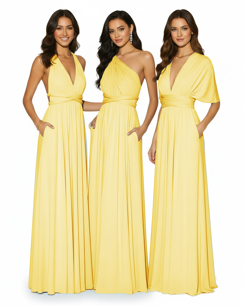 Convertible Multi-Way Infinity Wrap Dress Regular Plus size Wedding Bridal Party Bridemaids Gownyellow 