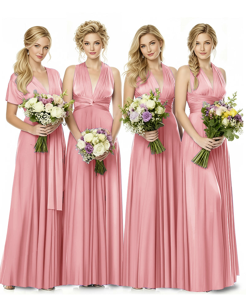Convertible Multiway Maxi Infinity Dress with Pockets Effortless Eleganceblushing pink 