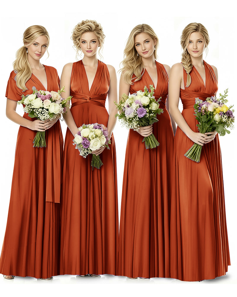 Convertible Multiway Maxi Infinity Dress with Pockets Effortless Eleganceburnt orange 