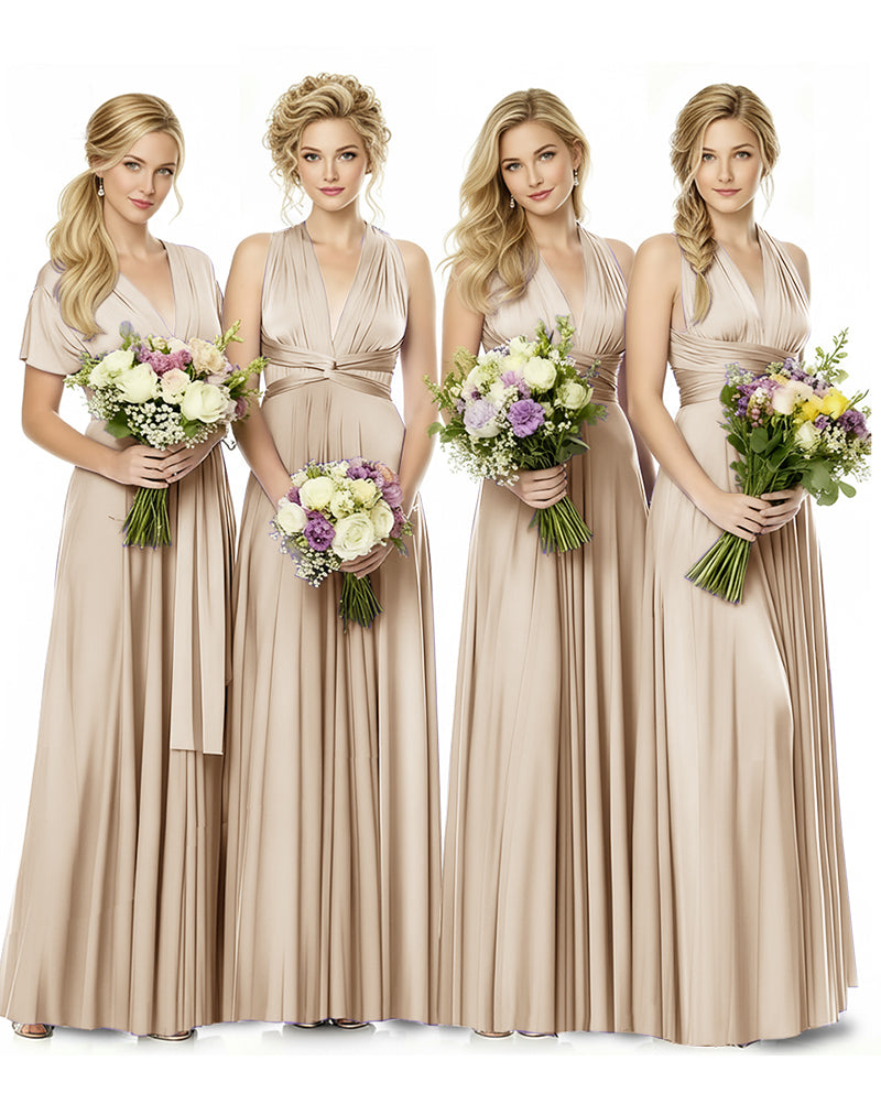 Convertible Multiway Maxi Infinity Dress with Pockets Effortless Elegancechampagne 