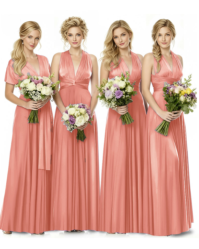 Convertible Multiway Maxi Infinity Dress with Pockets Effortless Elegancecoral 