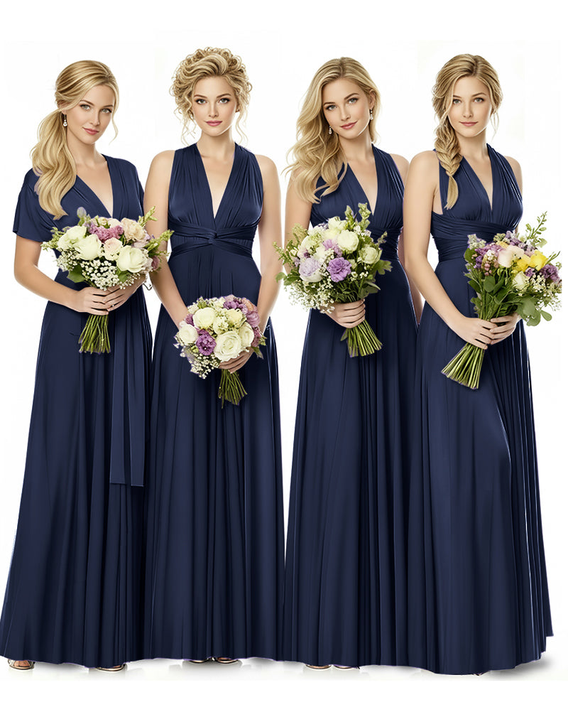 Convertible Multiway Maxi Infinity Dress with Pockets Effortless Elegancedark navy 