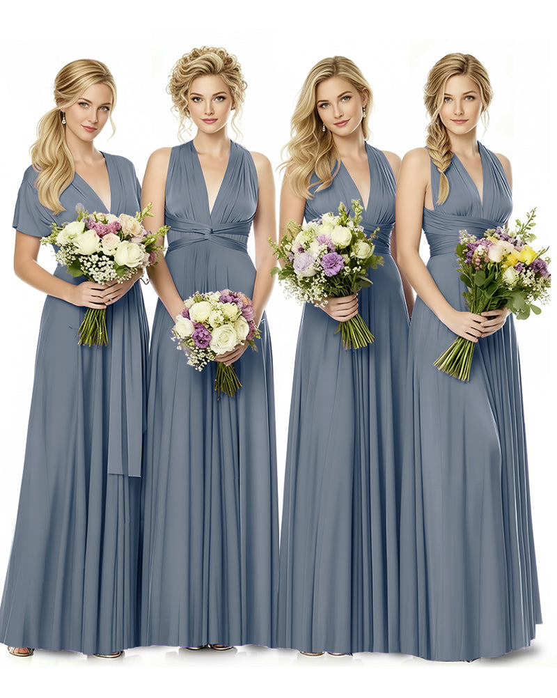 Convertible Multiway Maxi Infinity Dress with Pockets Effortless Elegancedusty blue 