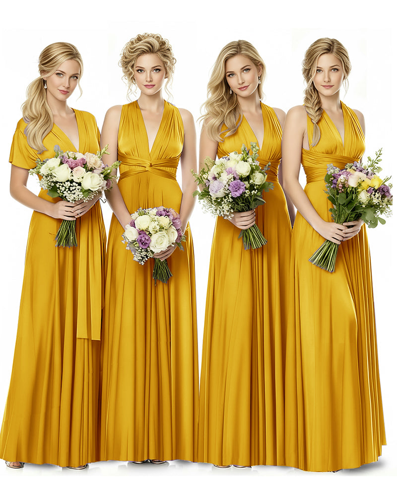 Convertible Multiway Maxi Infinity Dress with Pockets Effortless Elegancemustard yellow 