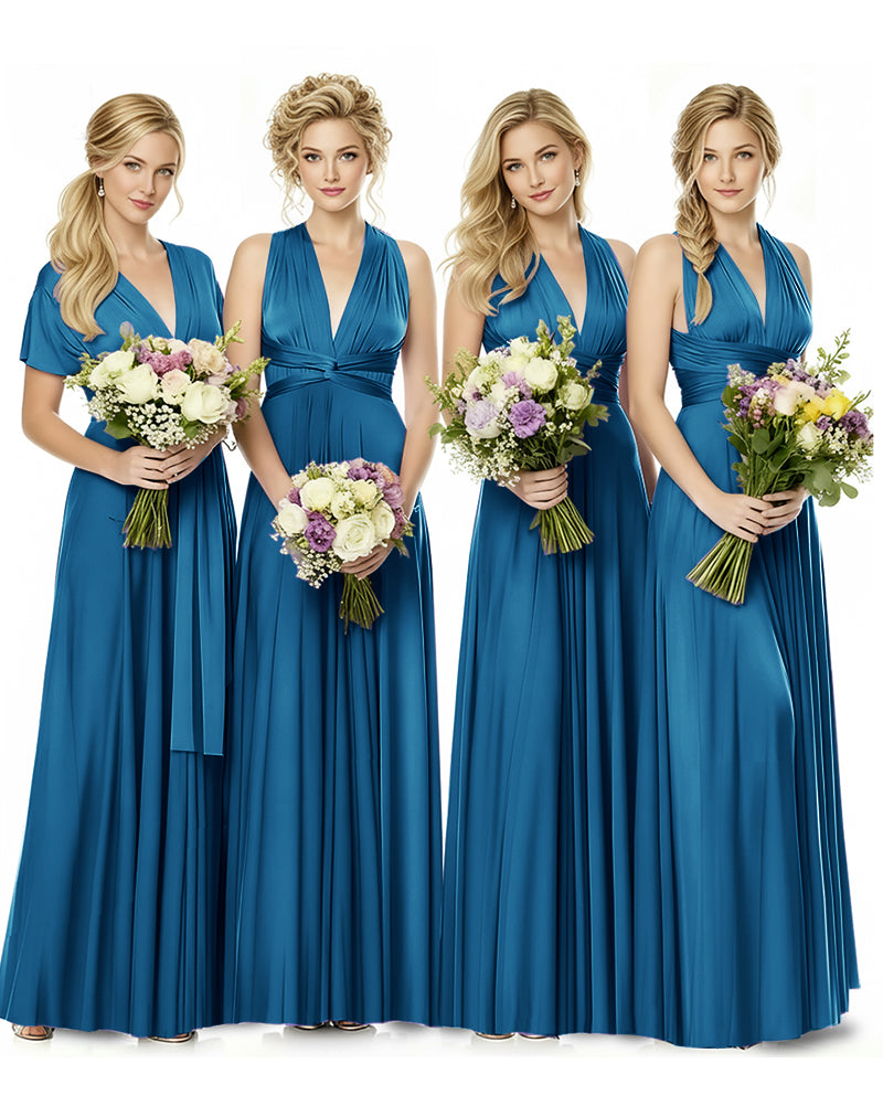 Convertible Multiway Maxi Infinity Dress with Pockets Effortless Elegancepeacock blue 