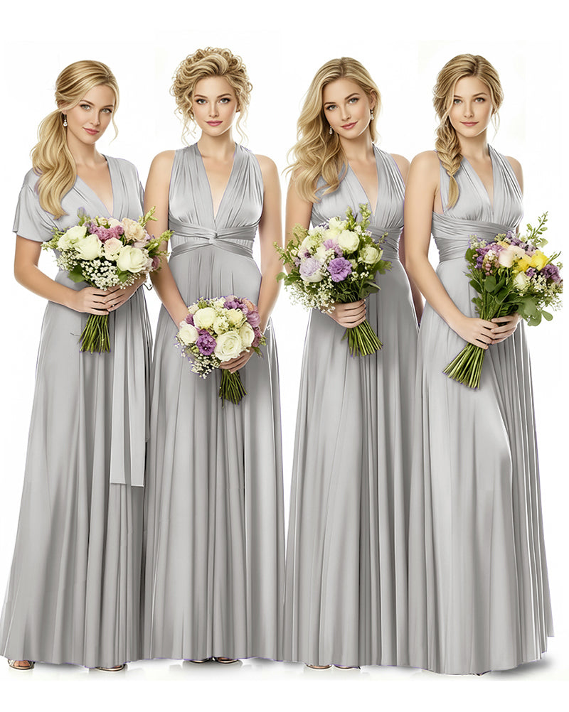 Convertible Multiway Maxi Infinity Dress with Pockets Effortless Elegancesilver 