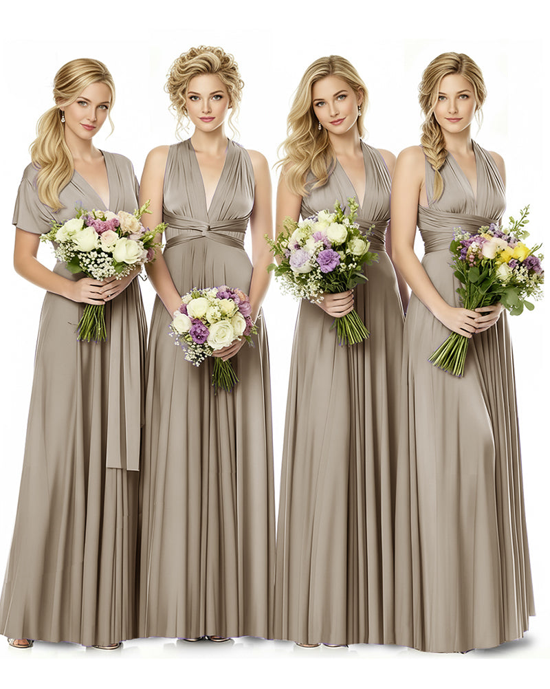 Convertible Multiway Maxi Infinity Dress with Pockets Effortless Elegancetaupe 