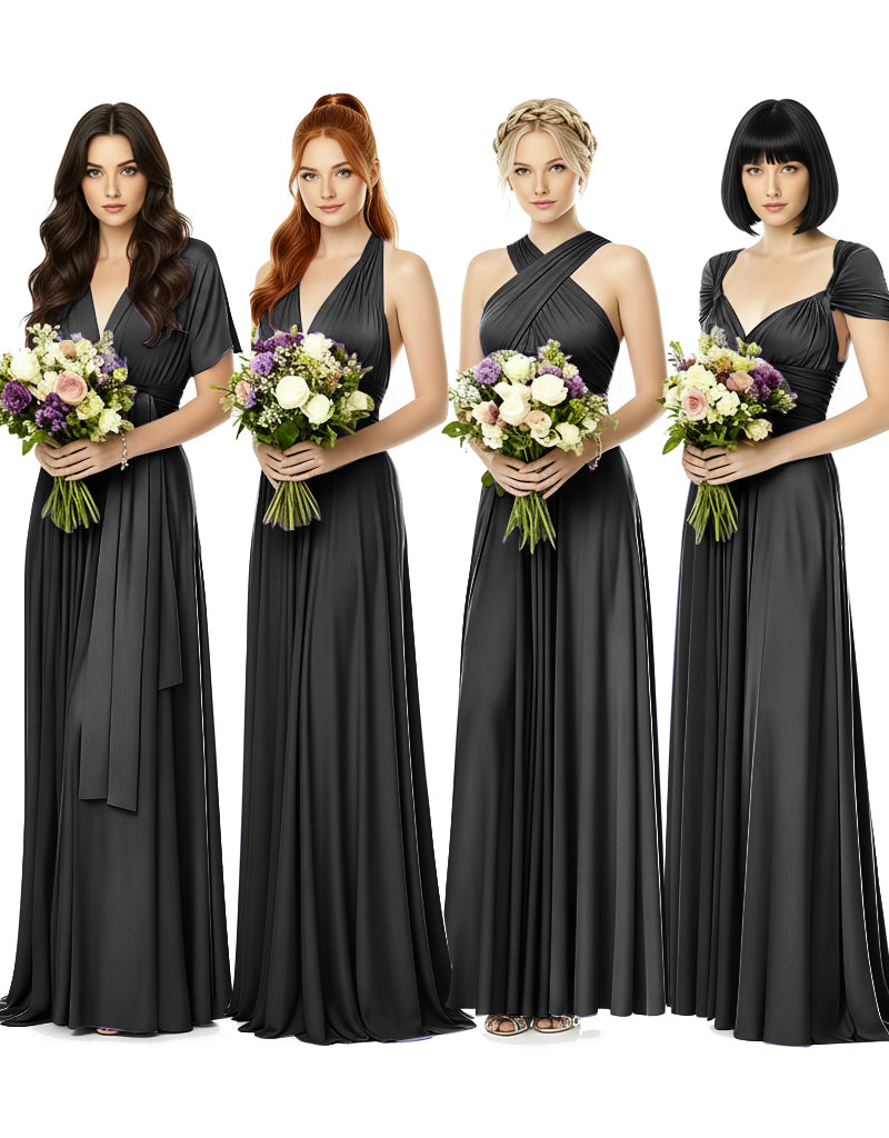 Convertible Wrap Maxi Gown Infinity Dress with Pockets A Timeless Bridesmaid Choice black 