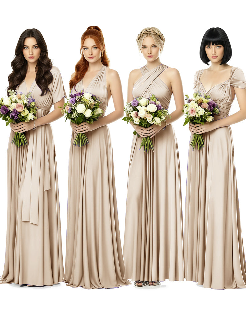 Convertible Wrap Maxi Gown Infinity Dress with Pockets A Timeless Bridesmaid Choice champagne 