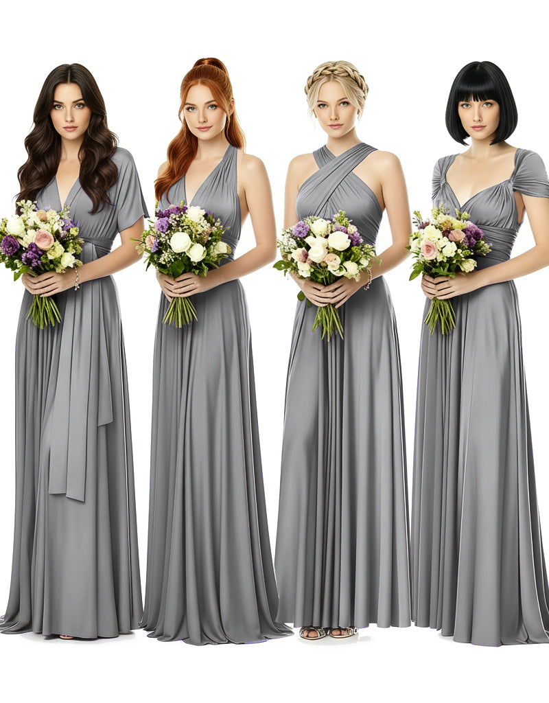 Convertible Wrap Maxi Gown Infinity Dress with Pockets A Timeless Bridesmaid Choice charcoal grey 