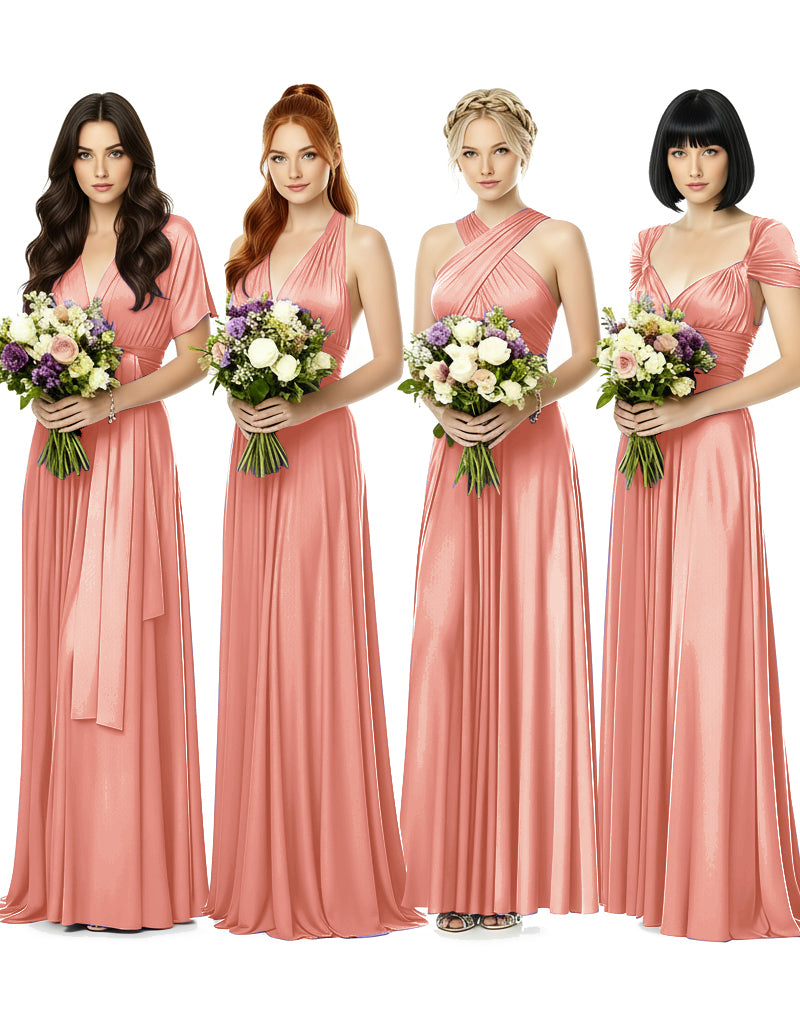 Convertible Wrap Maxi Gown Infinity Dress with Pockets A Timeless Bridesmaid Choice coral 