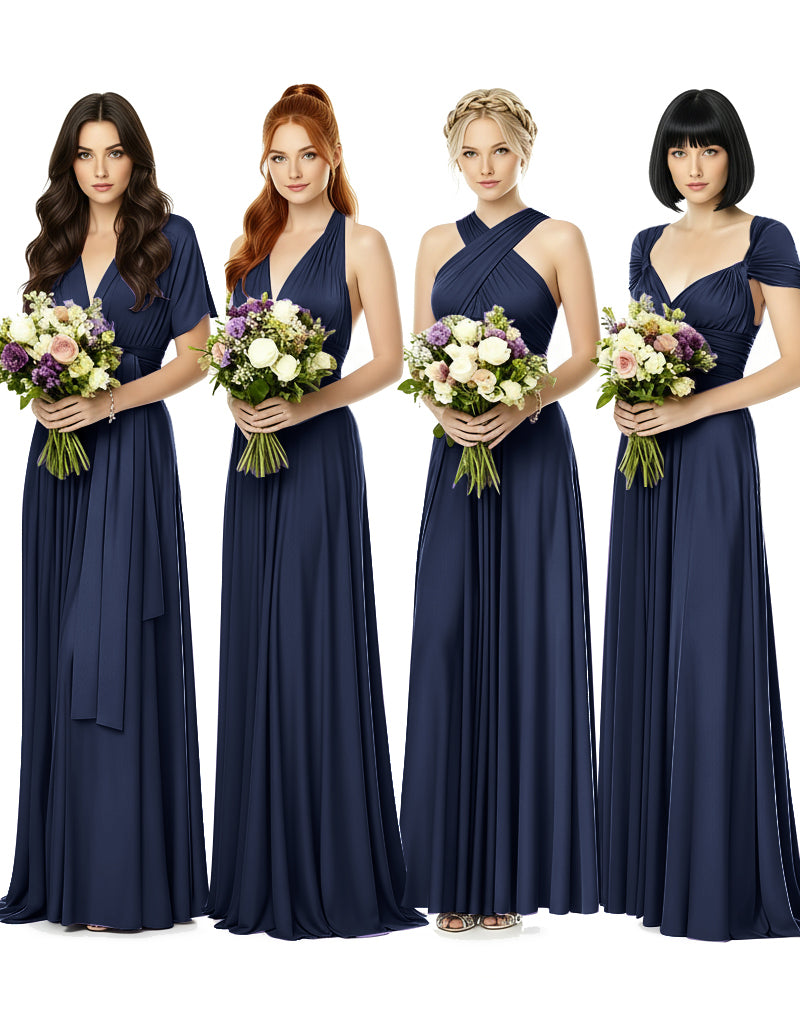 Convertible Wrap Maxi Gown Infinity Dress with Pockets A Timeless Bridesmaid Choice dark navy 