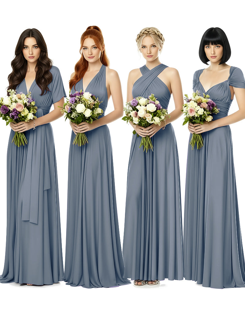 Convertible Wrap Maxi Gown Infinity Dress with Pockets A Timeless Bridesmaid Choice dusty blue 