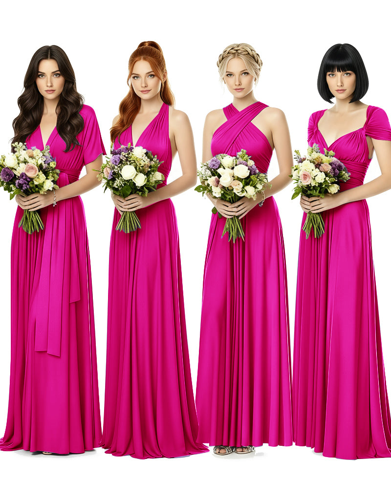Convertible Wrap Maxi Gown Infinity Dress with Pockets A Timeless Bridesmaid Choice fuchsia 
