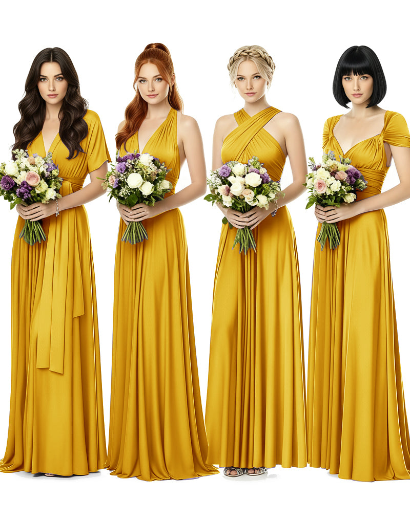 Convertible Wrap Maxi Gown Infinity Dress with Pockets A Timeless Bridesmaid Choice mustard yellow 