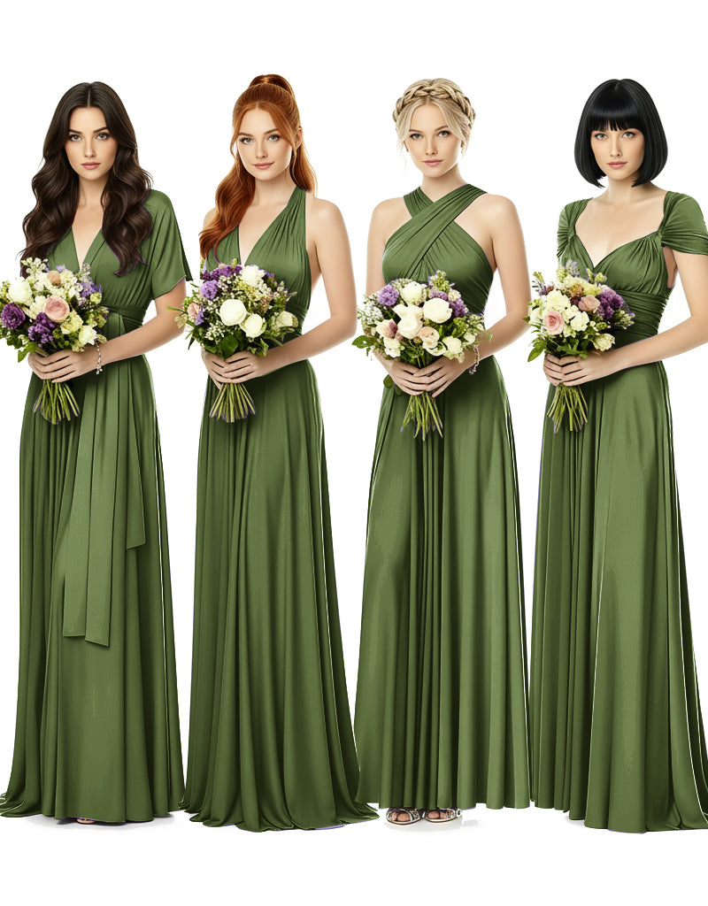 Convertible Wrap Maxi Gown Infinity Dress with Pockets A Timeless Bridesmaid Choice olive 