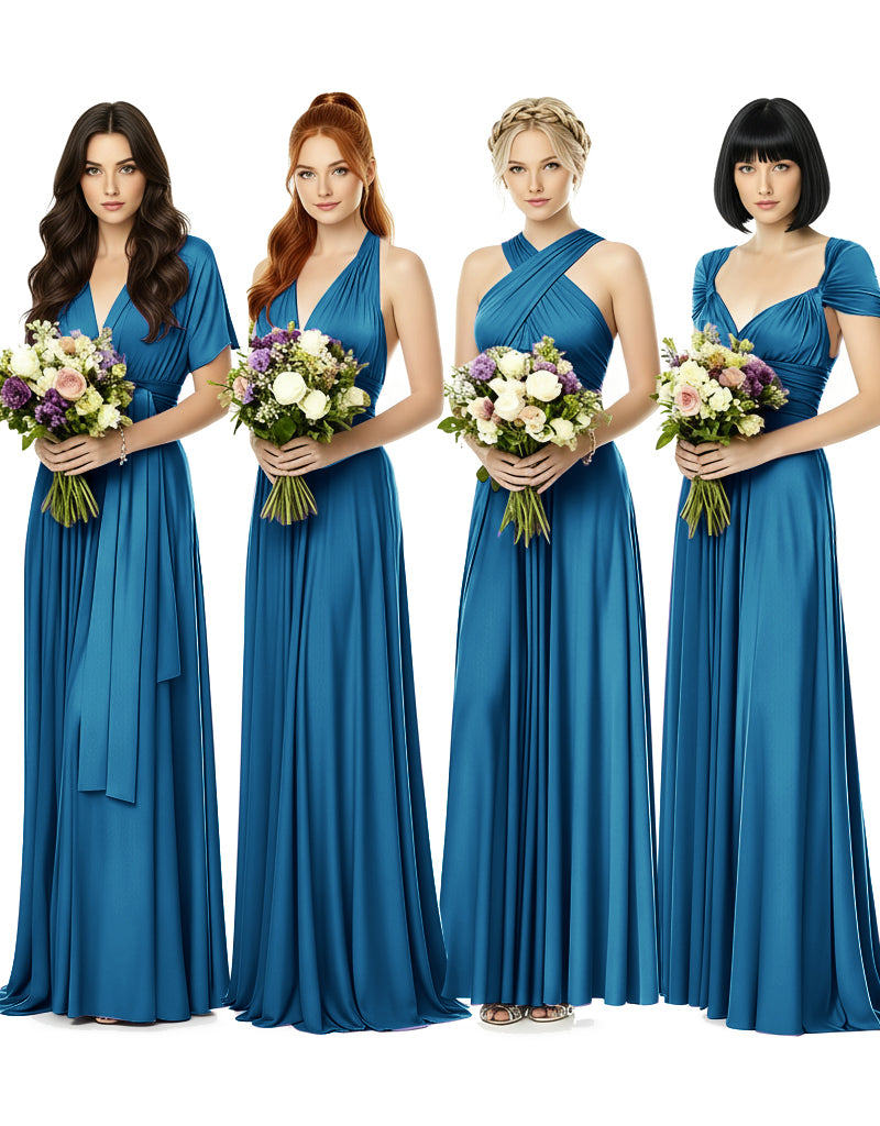 Convertible Wrap Maxi Gown Infinity Dress with Pockets A Timeless Bridesmaid Choice peacock blue 