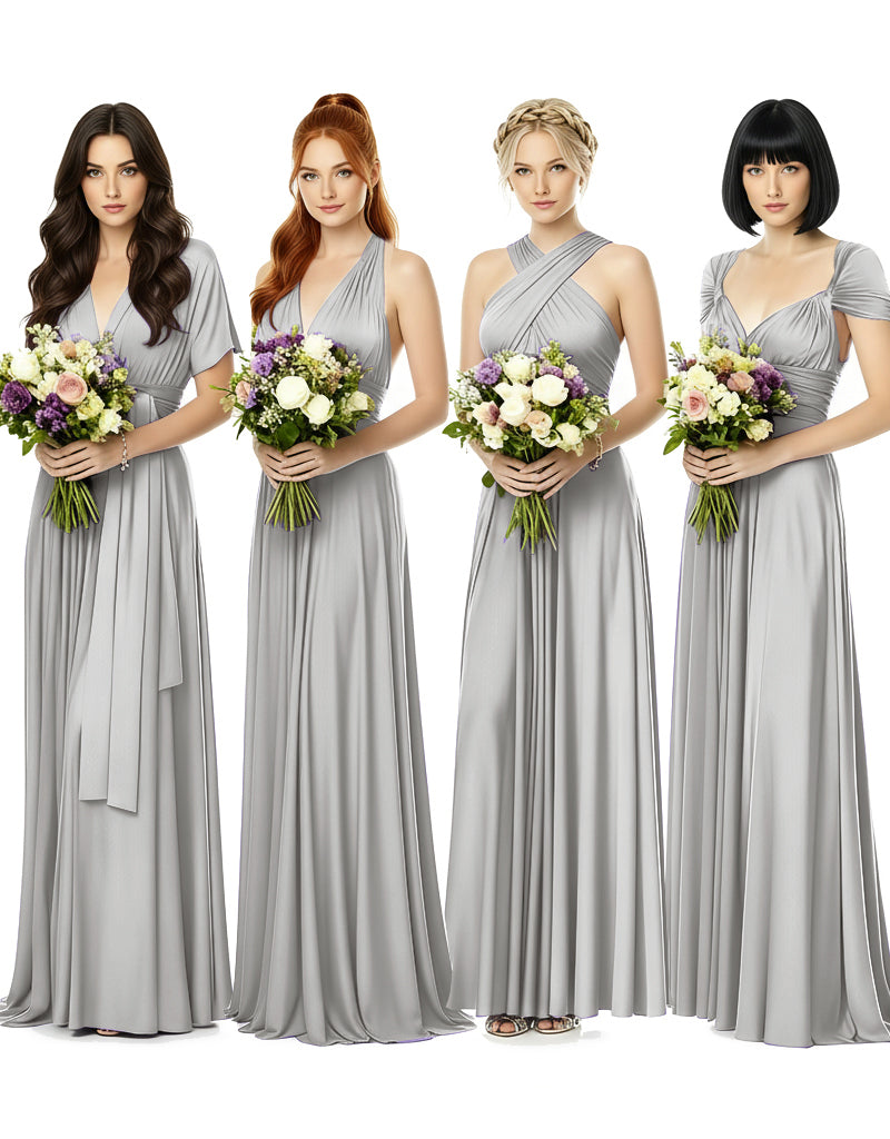 Convertible Wrap Maxi Gown Infinity Dress with Pockets A Timeless Bridesmaid Choice silver 