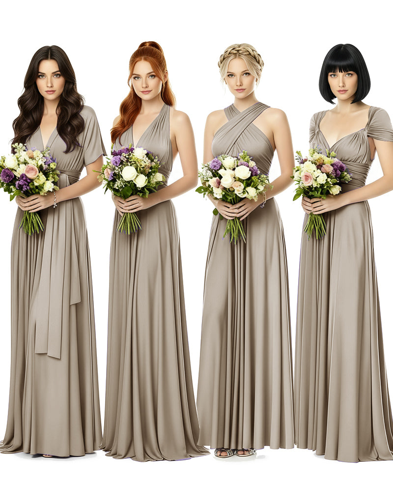 Convertible Wrap Maxi Gown Infinity Dress with Pockets A Timeless Bridesmaid Choice taupe 