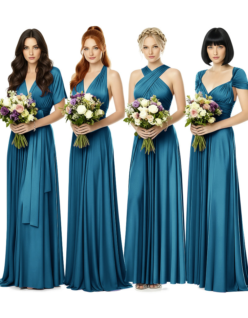 Convertible Wrap Maxi Gown Infinity Dress with Pockets A Timeless Bridesmaid Choice teal blue 
