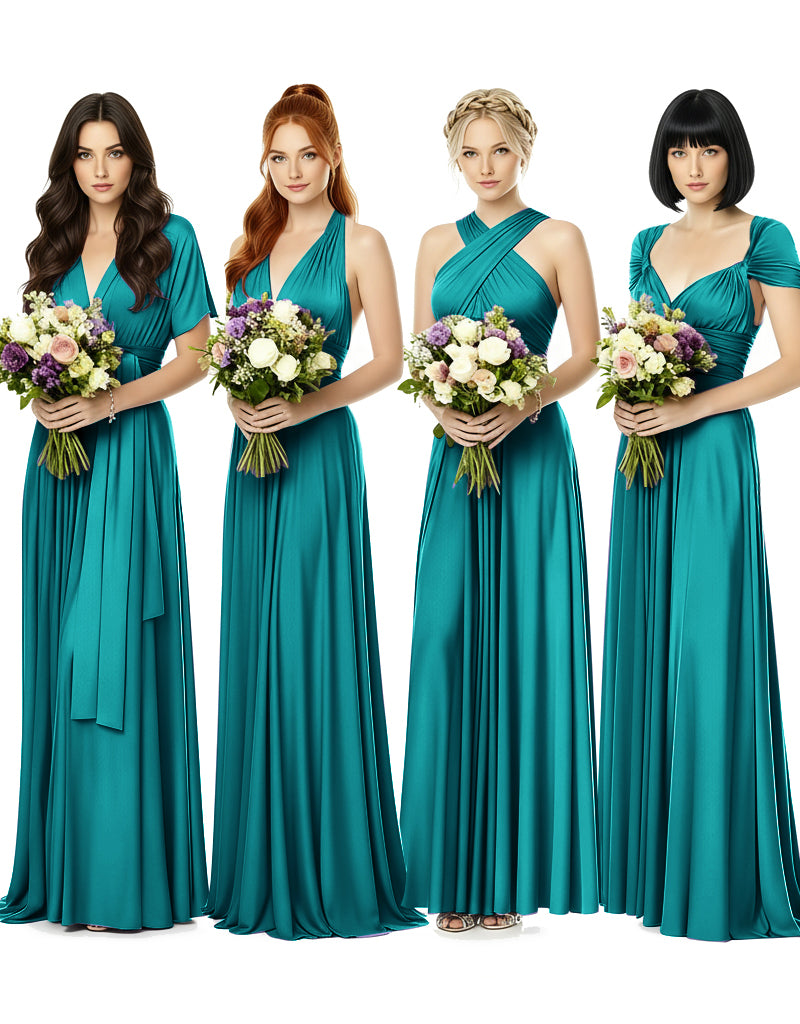 Convertible Wrap Maxi Gown Infinity Dress with Pockets A Timeless Bridesmaid Choice teal green 