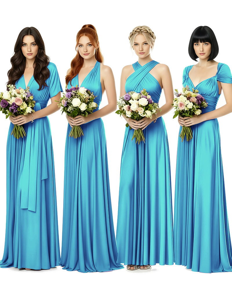 Convertible Wrap Maxi Gown Infinity Dress with Pockets A Timeless Bridesmaid Choice turquoise blue 