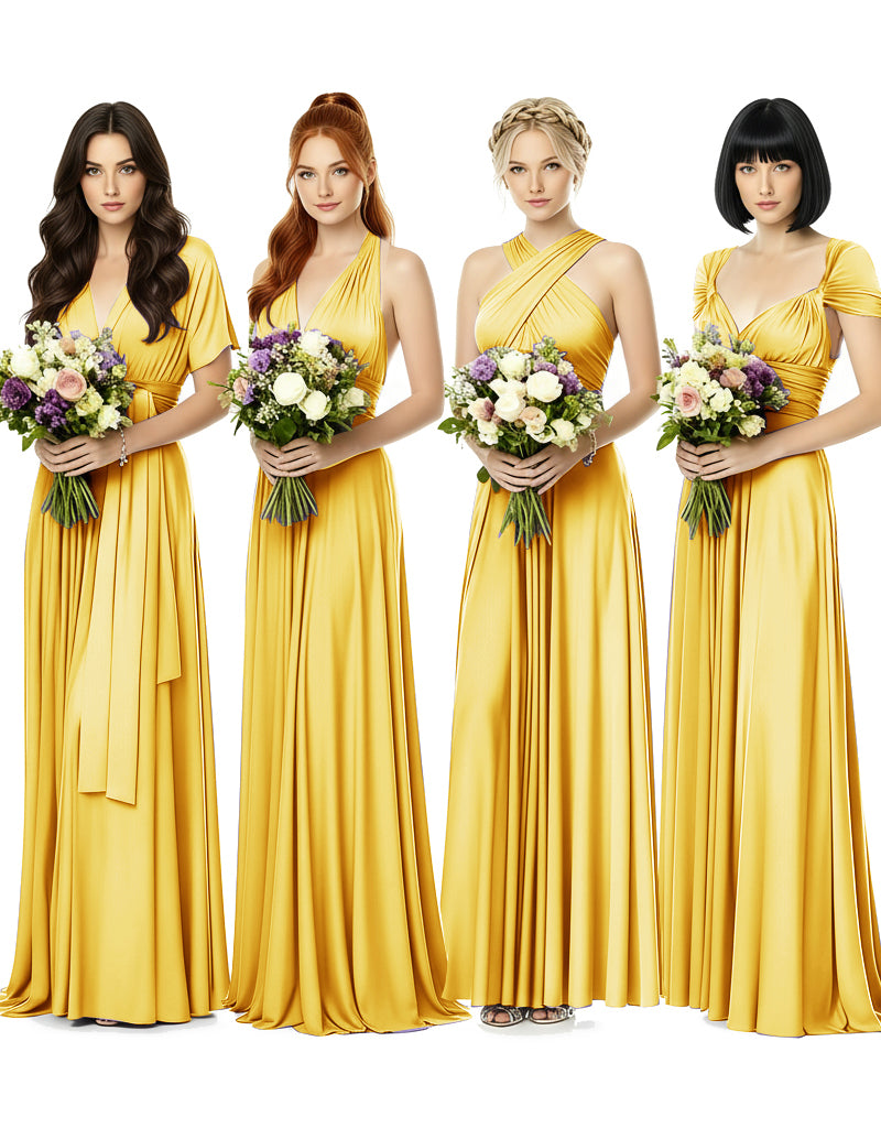 Convertible Wrap Maxi Gown Infinity Dress with Pockets A Timeless Bridesmaid Choice yellow 