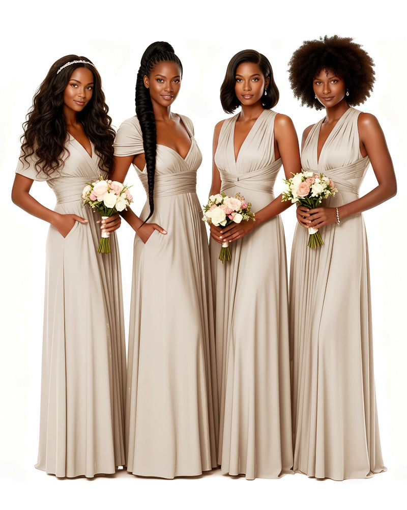 Convertible Wrap Maxi Infinity Dress With Pockets A Bridesmaid s Favorite Look champagne 