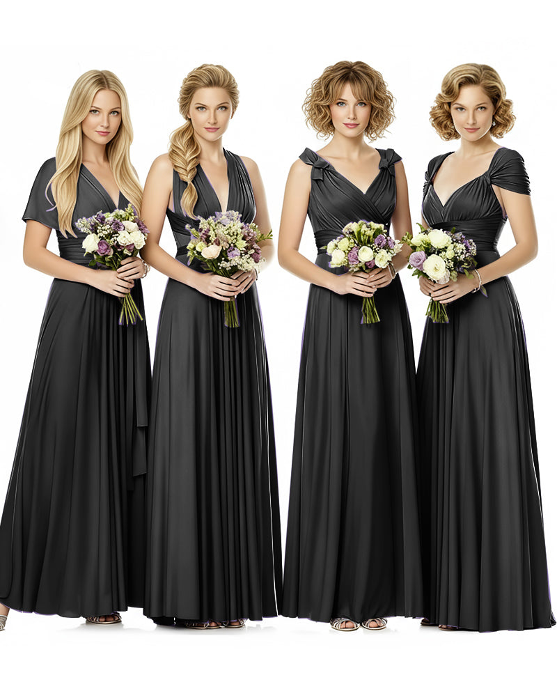 Convertible Wrap Maxi Infinity Dress With Pockets Regular Plus size Wedding Bridal Party Bridemaids Gownblack 