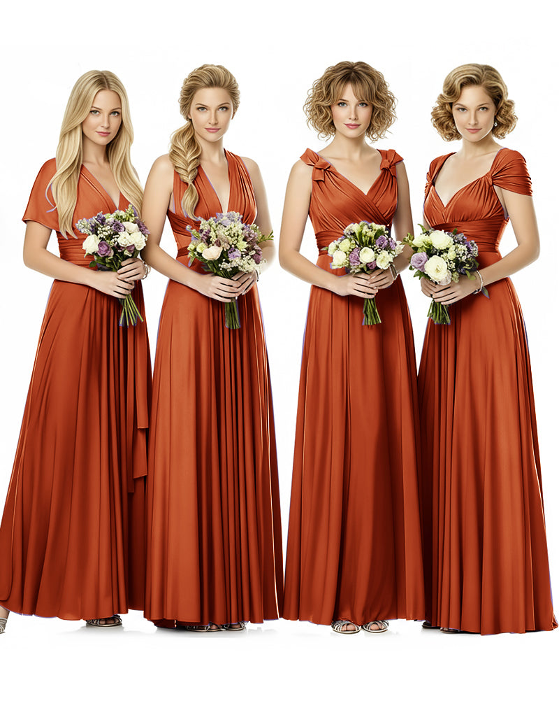 Convertible Wrap Maxi Infinity Dress With Pockets Regular Plus size Wedding Bridal Party Bridemaids Gownburnt orange 