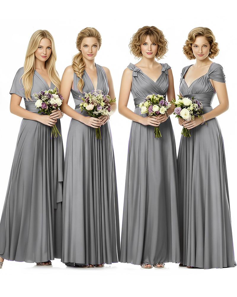 Convertible Wrap Maxi Infinity Dress With Pockets Regular Plus size Wedding Bridal Party Bridemaids Gowncharcoal grey 
