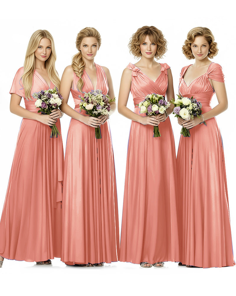 Convertible Wrap Maxi Infinity Dress With Pockets Regular Plus size Wedding Bridal Party Bridemaids Gowncoral 