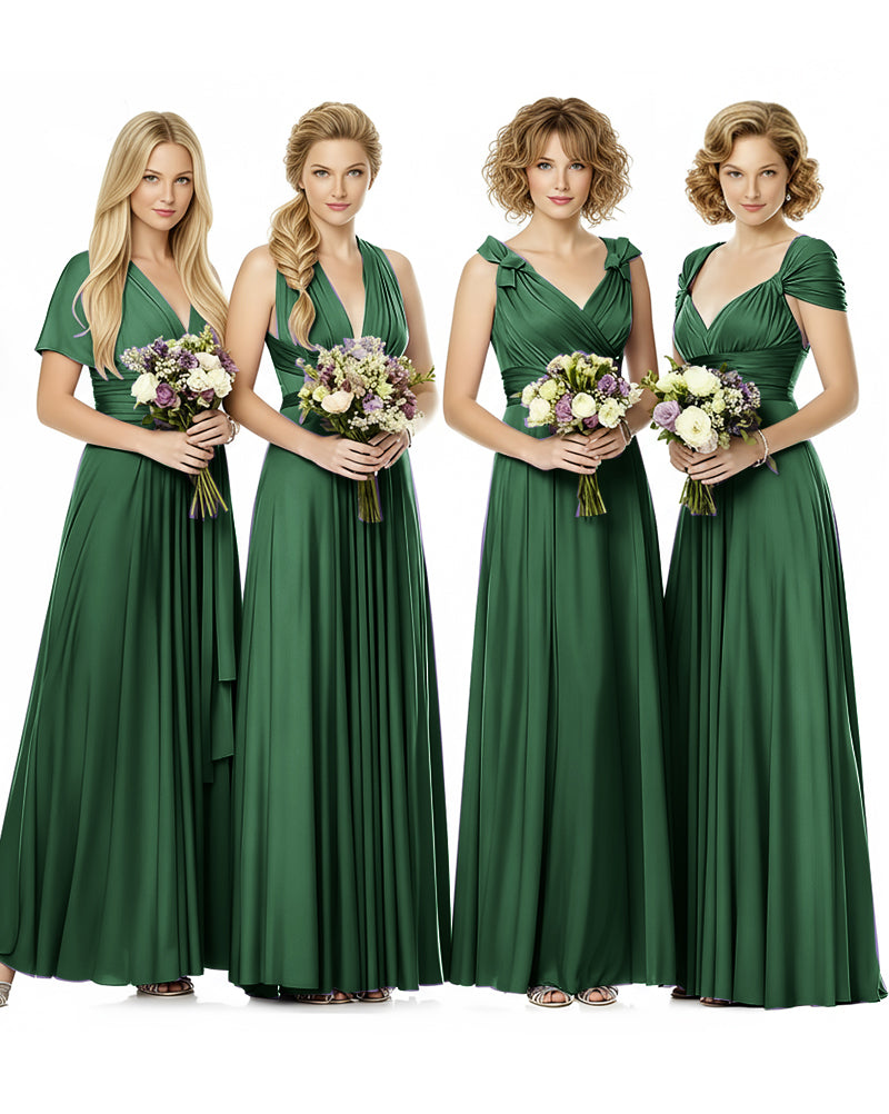 Convertible Wrap Maxi Infinity Dress With Pockets Regular Plus size Wedding Bridal Party Bridemaids Gowndark green 