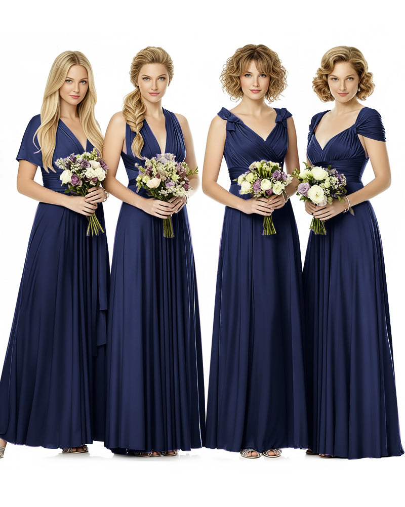 Convertible Wrap Maxi Infinity Dress With Pockets Regular Plus size Wedding Bridal Party Bridemaids Gowndark navy 