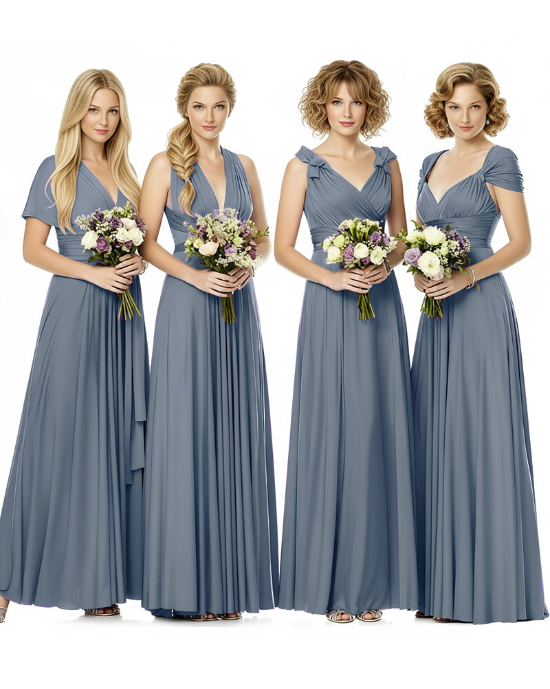 Convertible Wrap Maxi Infinity Dress With Pockets Regular Plus size Wedding Bridal Party Bridemaids Gowndusty blue 