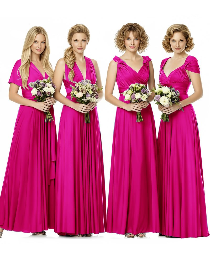 Convertible Wrap Maxi Infinity Dress With Pockets Regular Plus size Wedding Bridal Party Bridemaids Gownfuchsia 